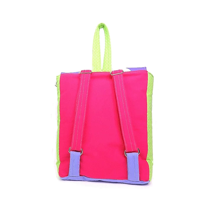 sac maternelle tons rose violet vert 2 coccinelles une pâquerette