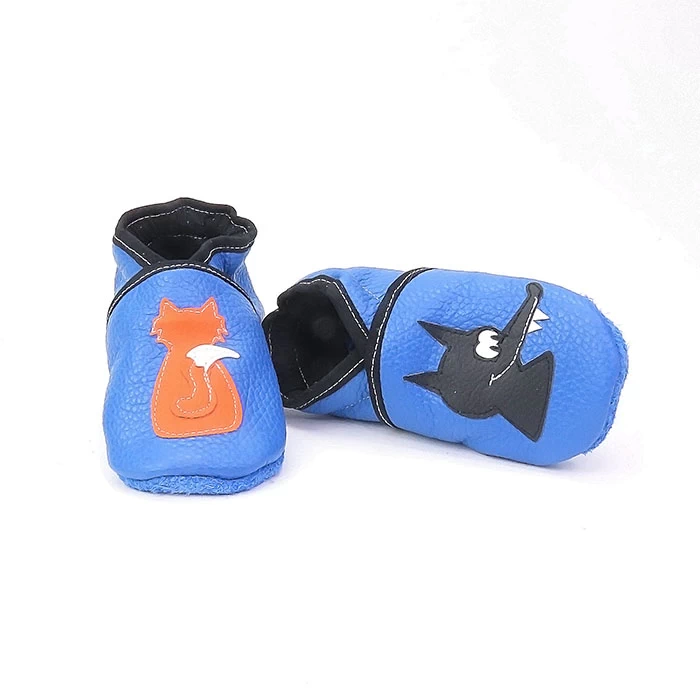chausson artisanal cuir souple thème loup et renard