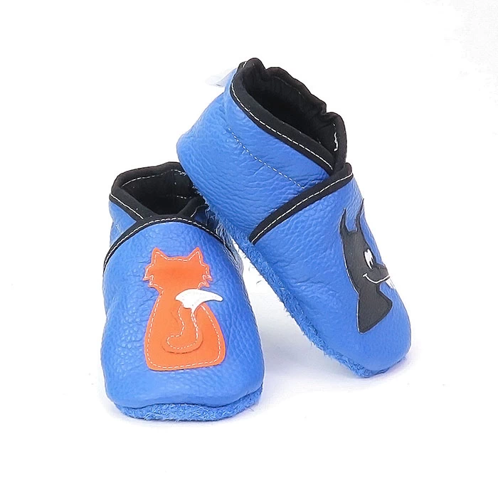 chausson artisanal cuir souple thème loup et renard