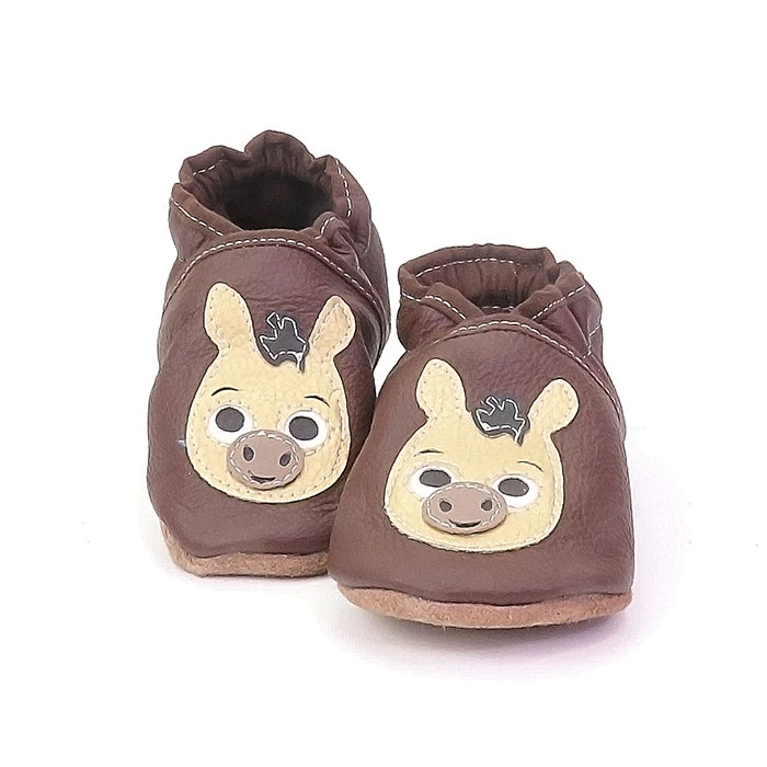 Chaussons cuir souple made in France thème âne