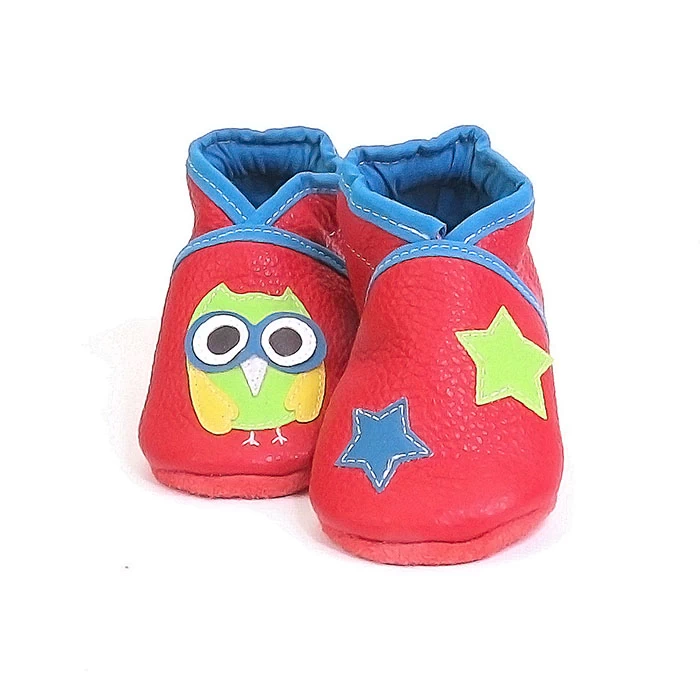 Chaussons cuir souple - Hibou dans les Etoiles