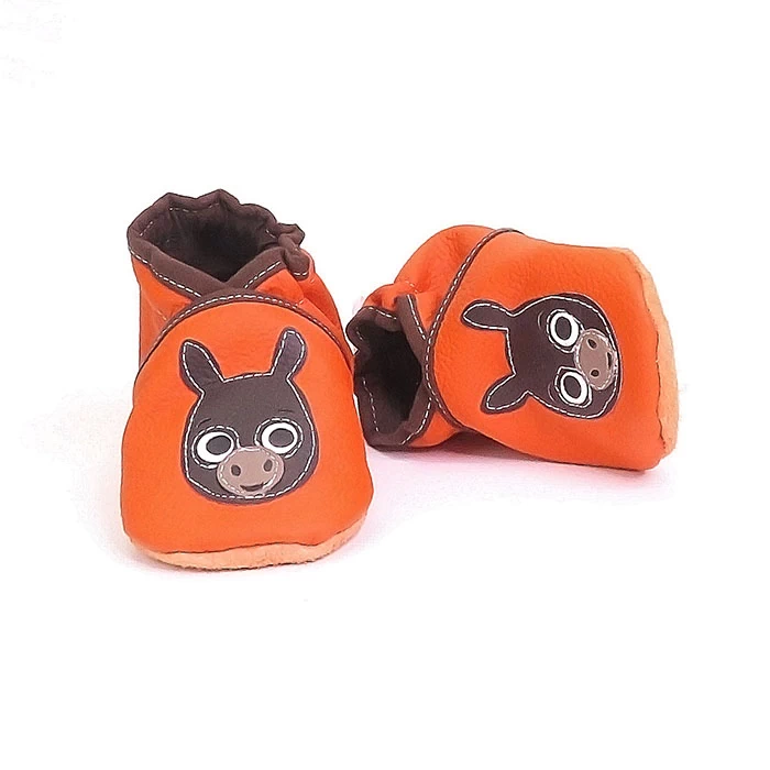 Chaussons cuir souple orange thème poulain