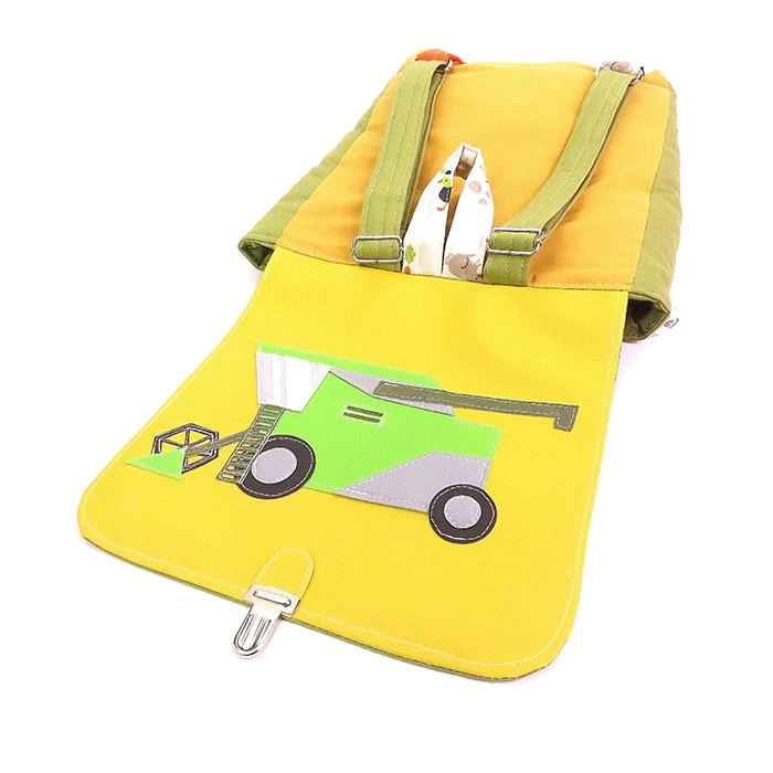 sac maternelle tons jaune et vert - moissonneuse batteuse