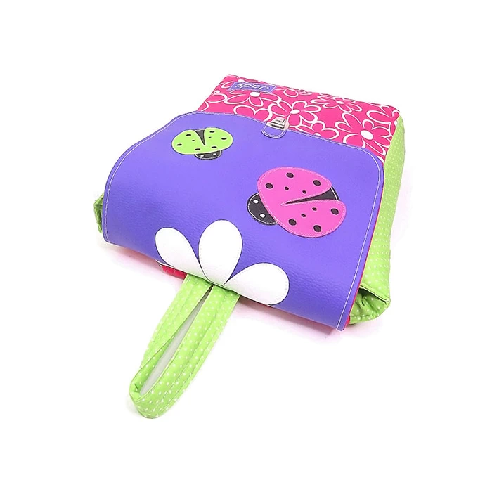 sac maternelle tons rose violet vert 2 coccinelles une pâquerette