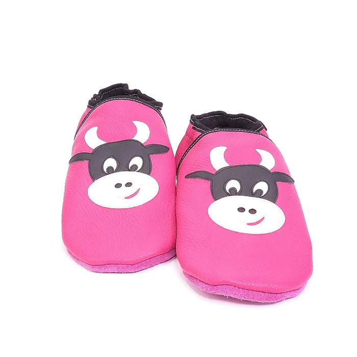 Chaussons cuir souple rose vache