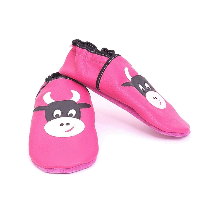 Chaussons cuir souple rose vache