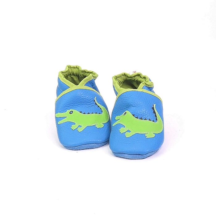 Chaussons cuir souple turquoise crocodile