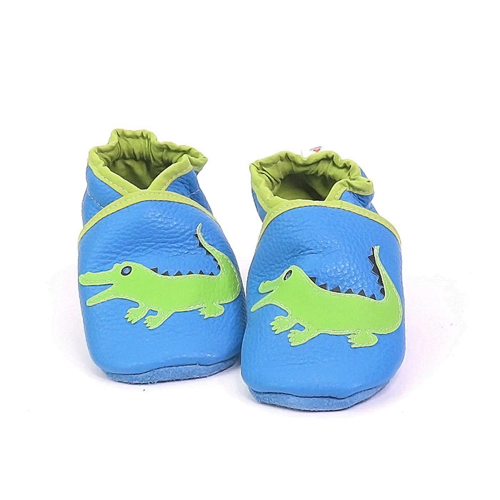 Chaussons cuir souple turquoise crocodile