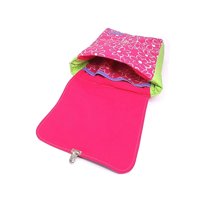 sac maternelle tons rose violet vert 2 coccinelles une pâquerette