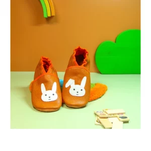 Chaussons cuir souple orange - lapin 27/28