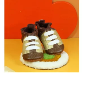 Chaussons bébé cuir marron pointure 19/20 – style basket à lacets cousus faits main
