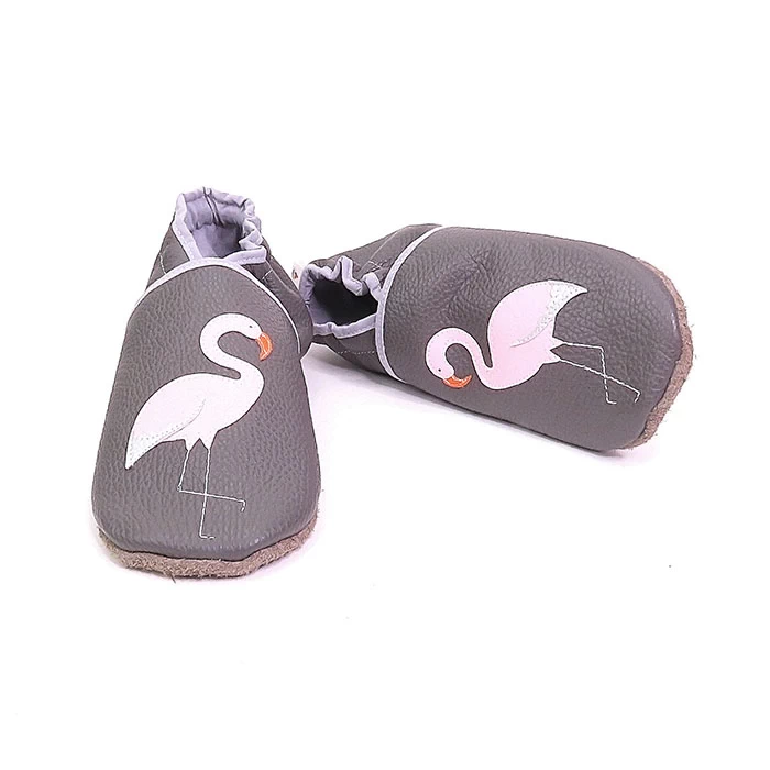 chaussons cuir souple flamant rose