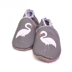 chaussons cuir souple flamant rose