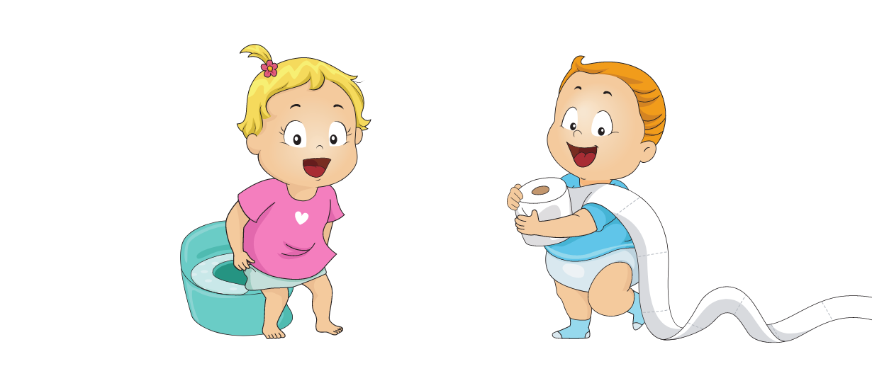 La "propreté" de l'enfant : bébé sur le pot et avec du papier toilette