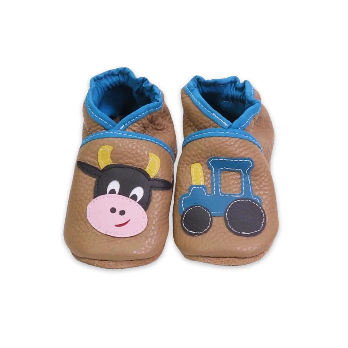Chaussons cuir souple - Tracteur & tête de Vache
