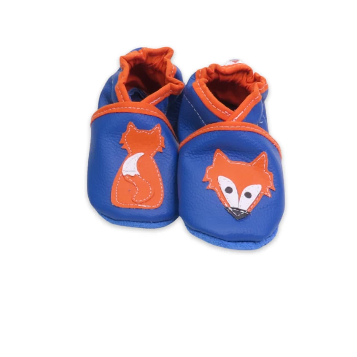 Chaussons cuir souple Bleu - Renard  face/dos 21/22