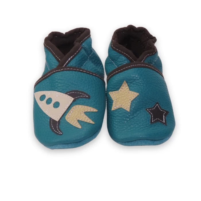 Chaussons cuir souple - Fusée & étoiles