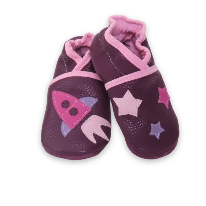 chaussons souple prune fusée rose et étoiles 21/22