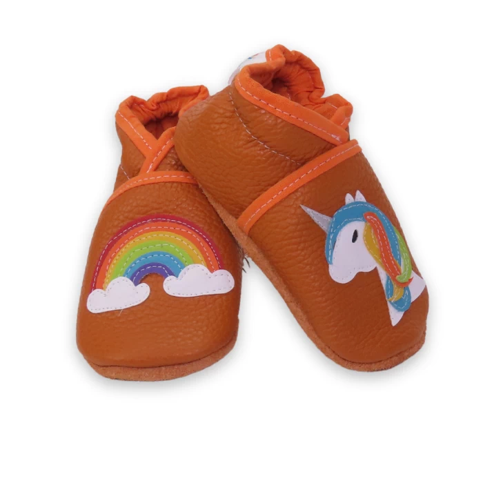 chaussons souple orange arc en ciel et licorne 21/22