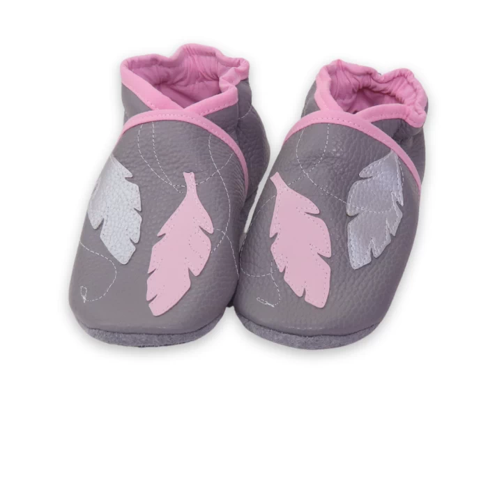 Chaussons cuir souple gris - Attrape rêve 27/28