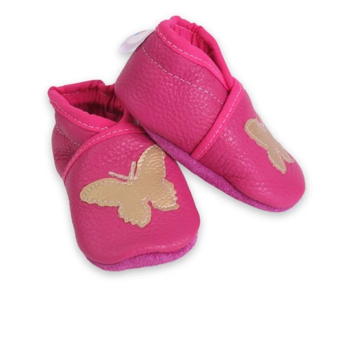 en Cuir Rose - Pointure 17/18 - Papillons Bronze
