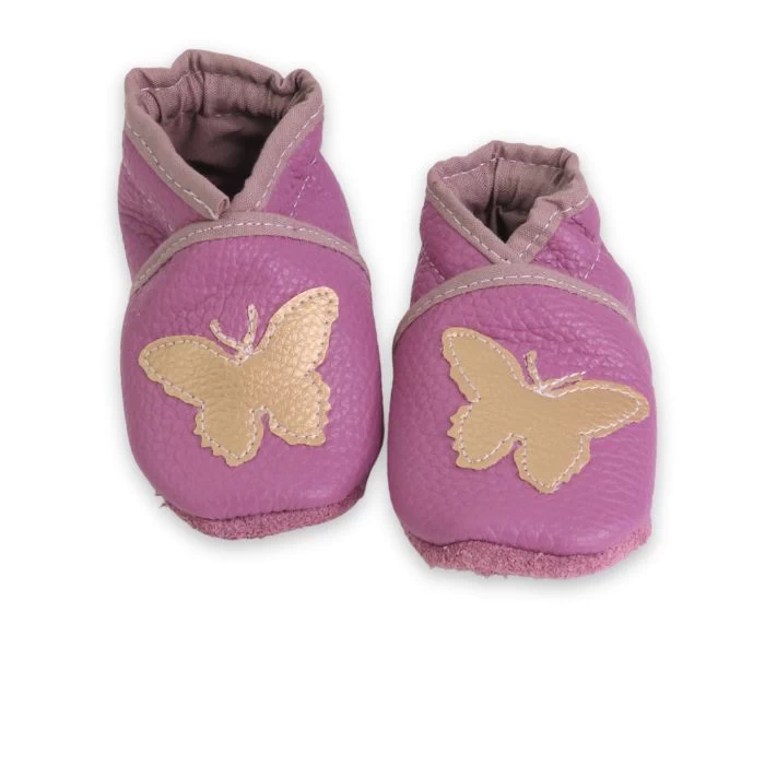 Chaussons cuir souple - Papillon 17/18
