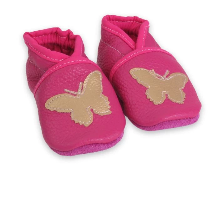 Chaussons cuir souple rose - Papillon 17/18