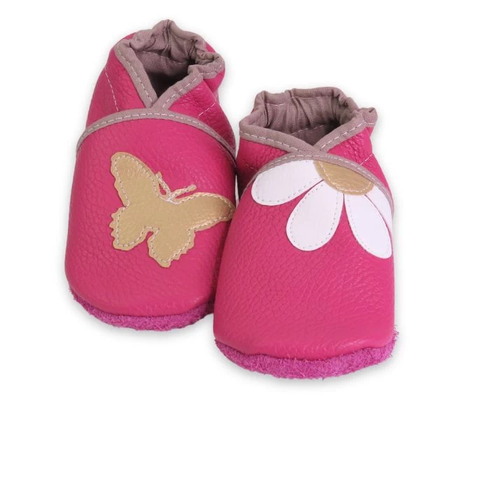 Chaussons cuir souple rose - Pâquerette & Papillon 21/22