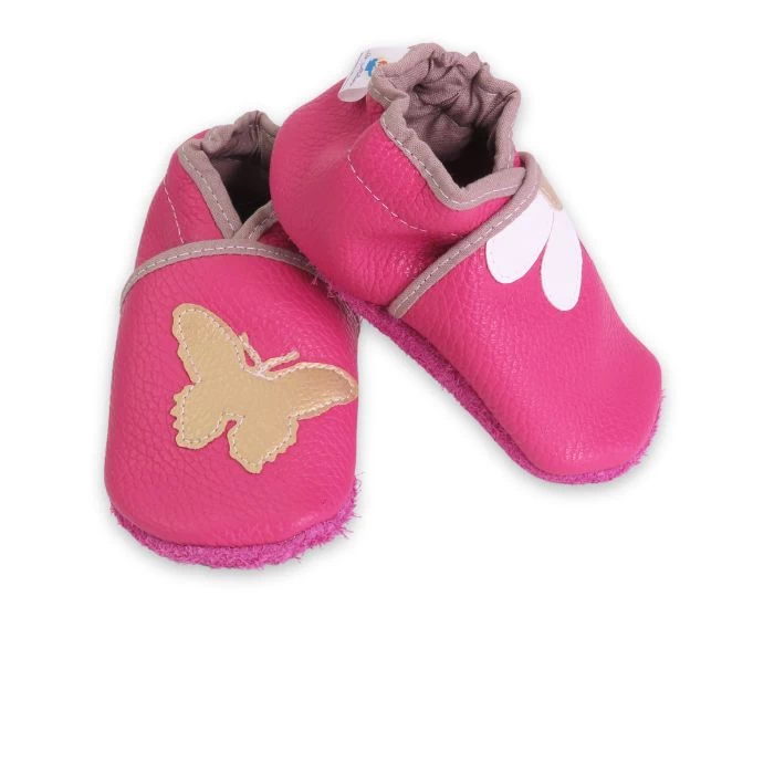 chaussons souple en cuir rose papillon et paquerette 21/22