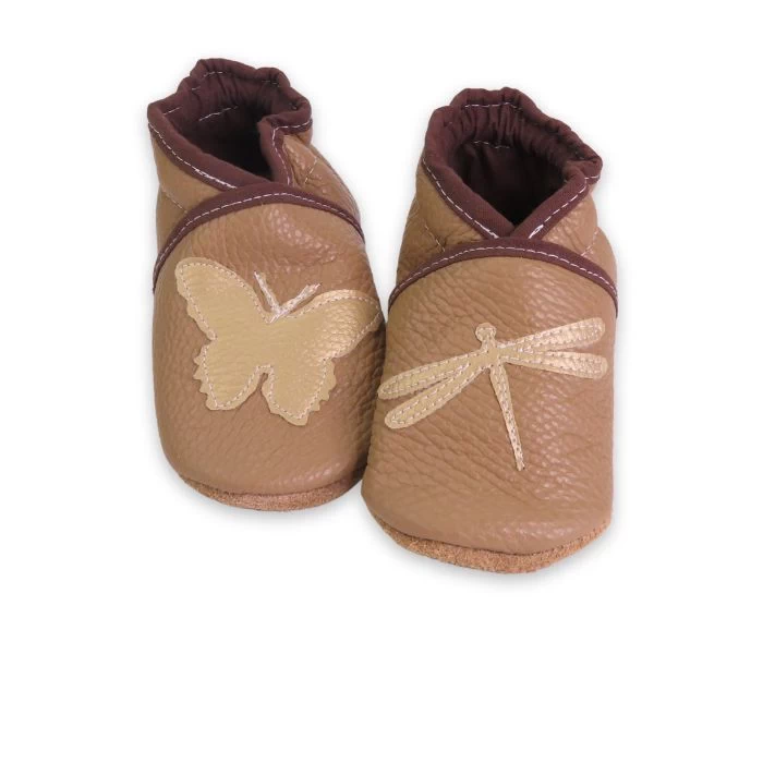 Chaussons cuir souple cappuccino - Libellule & Papillon 21/22