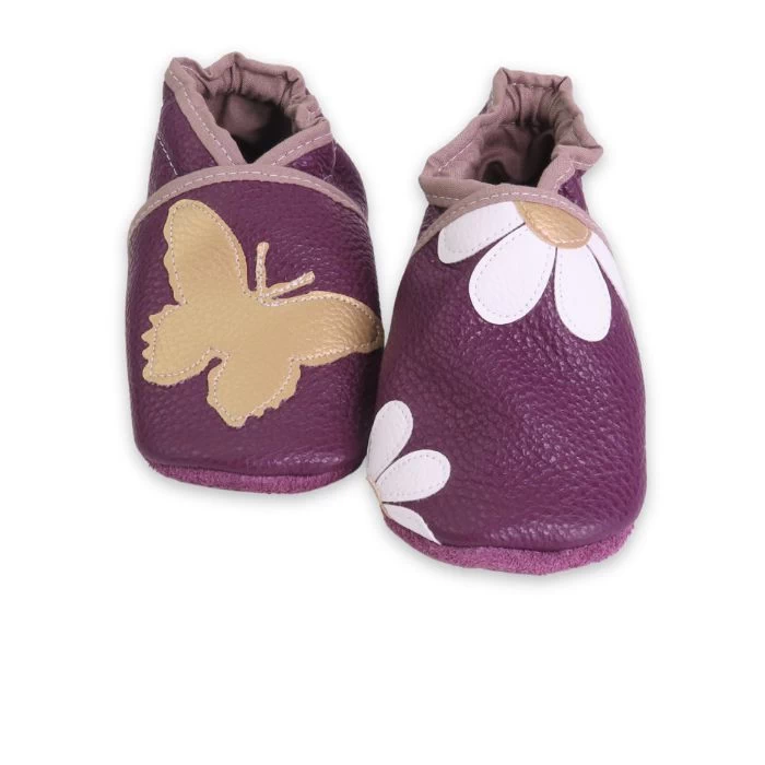 Chaussons cuir souple prune - Marguerite & Papillon 23/24