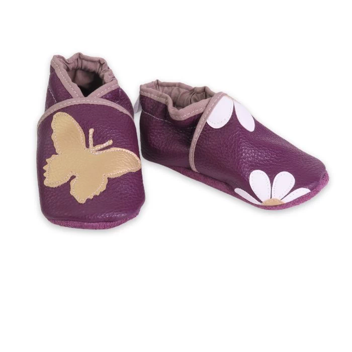 chaussons souple en cuir rouge papillon et deux paquerettes 23/24