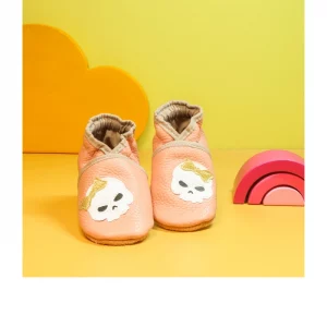 Chaussons cuir souple rose pâle - Tête de Mort & Noeud 21/22