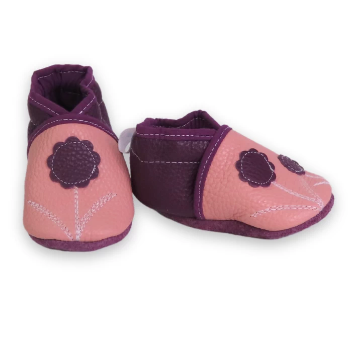 Chaussons cuir souple bicolore - fleurette 17/18