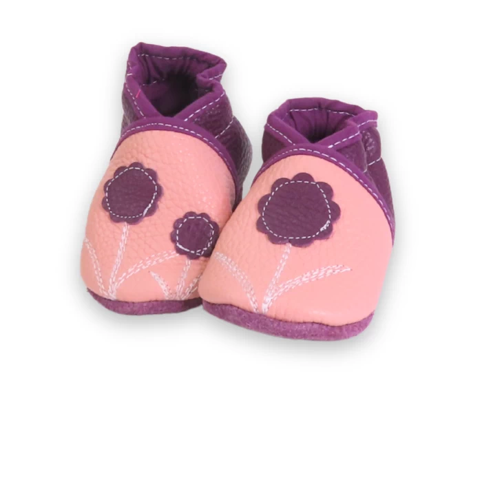 Chaussons cuir souple bicolore - fleurette 17/18