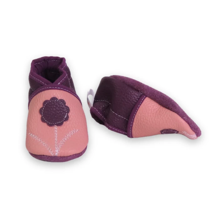 Chaussons cuir souple bicolore - fleurette 17/18