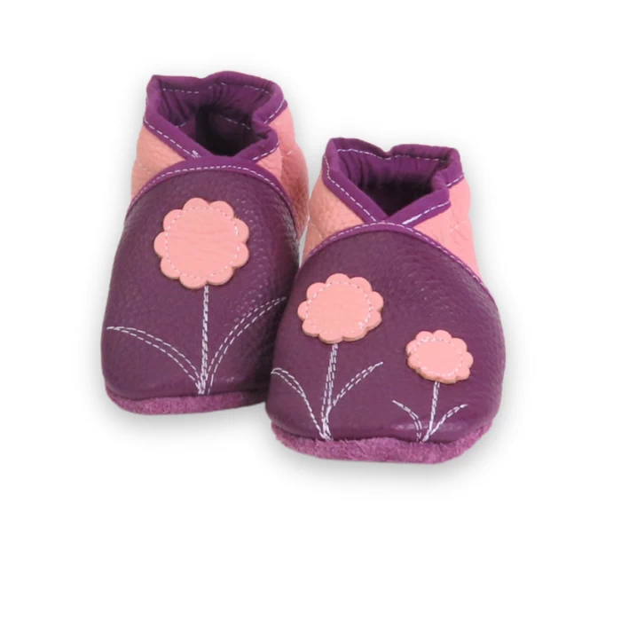 Chaussons cuir souple bicolore - fleurette 19/20