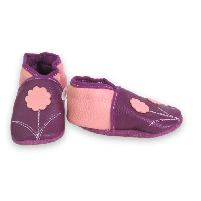 Chaussons cuir souple bicolore - fleurette 19/20