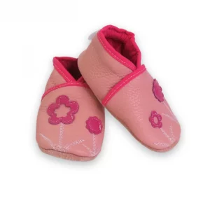 Chaussons cuir souple rose pâle - fleurette 19/20