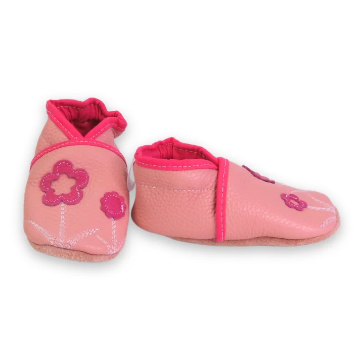 Chaussons cuir souple rose pâle - fleurette 19/20