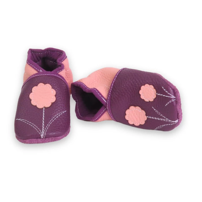 Chaussons cuir souple bicolore - fleurette 19/20