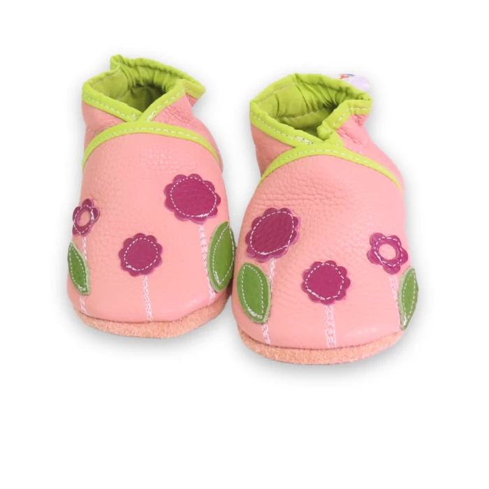 Chaussons cuir souple rose - fleurette 21/22