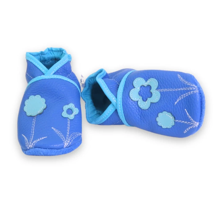Chaussons cuir souple bleu pluie - fleurette 21/22
