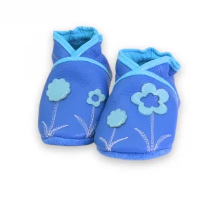 Chaussons cuir souple bleu pluie - fleurette 21/22