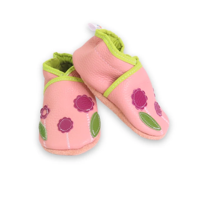 Chaussons cuir souple rose - fleurette 21/22
