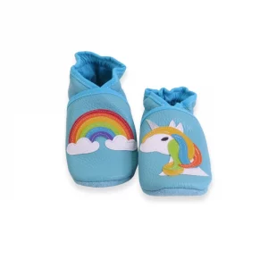 chaussons souple en cuir turquoise arc en ciel, licorne 23/24