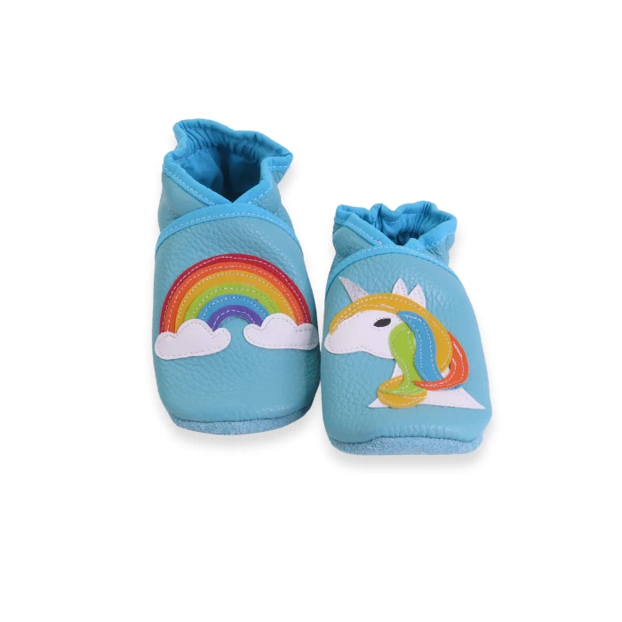 Chaussons souples en cuir turquoise arc en ciel, licorne 23/24
