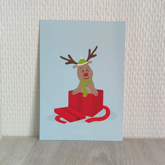 carte postale le renne de Noël