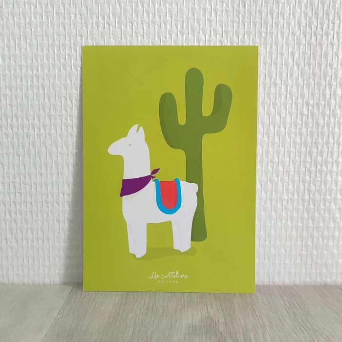 carte postale le lama et le cactus