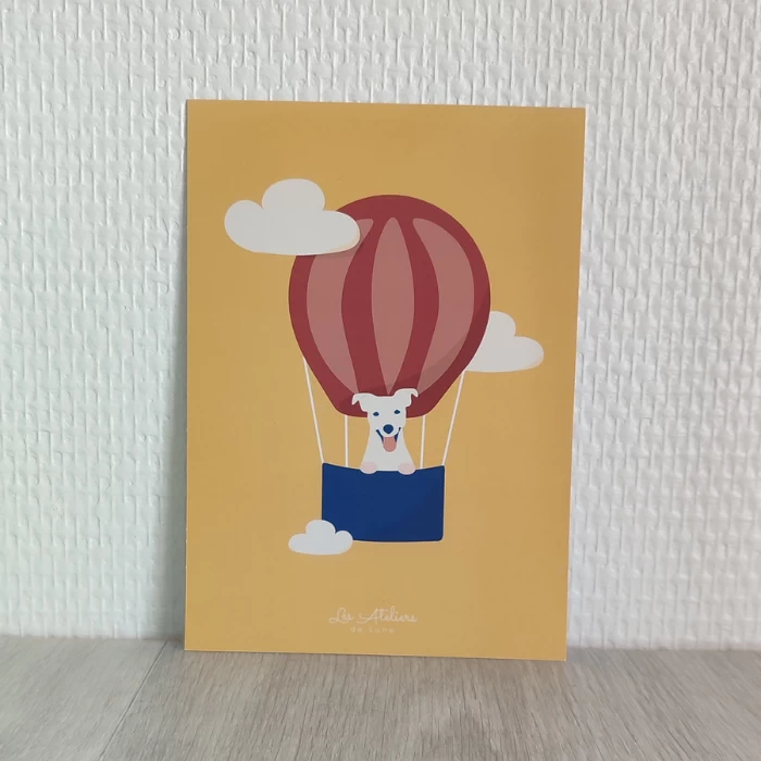 carte postale le chien dans la mongolfière